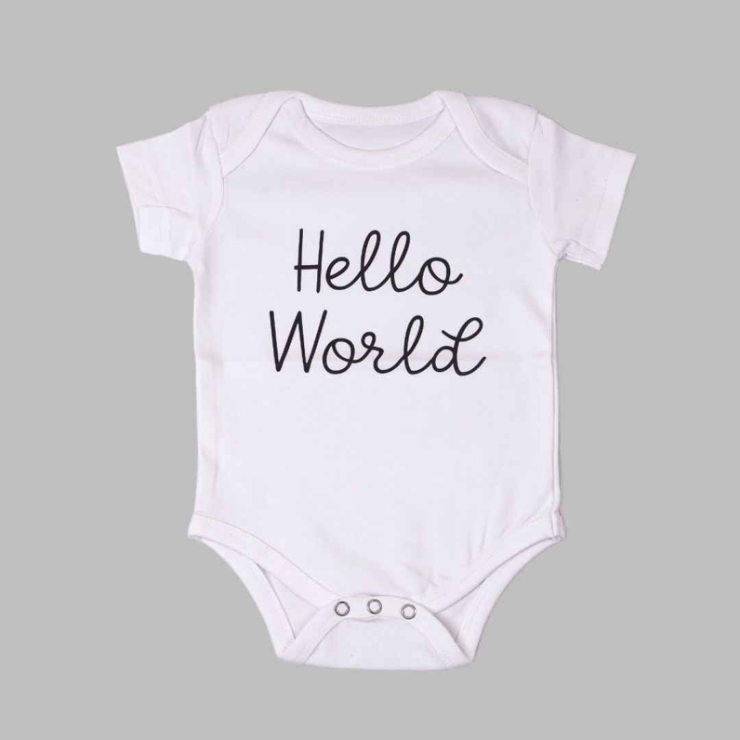 Hello World Onesie (0-3 Months) Made with Bio-Wash Material