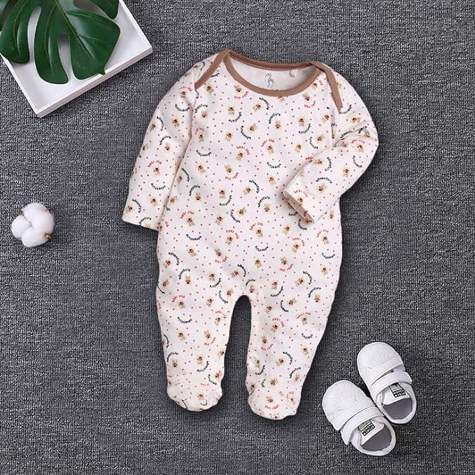 Baby Romper 100% Cotton Rompers for New Born Baby Beige (0-3 Months)